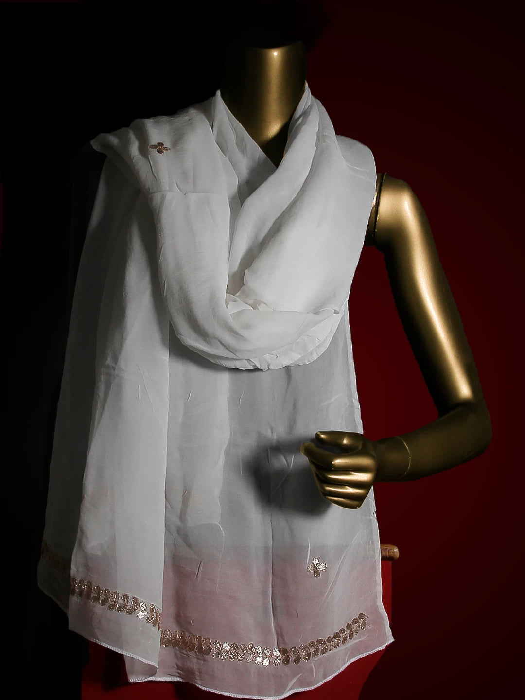 Ada Hand Embroidered White Viscose Georgette Lucknowi Chikankari Dupatta with Gota Patti Work A511171