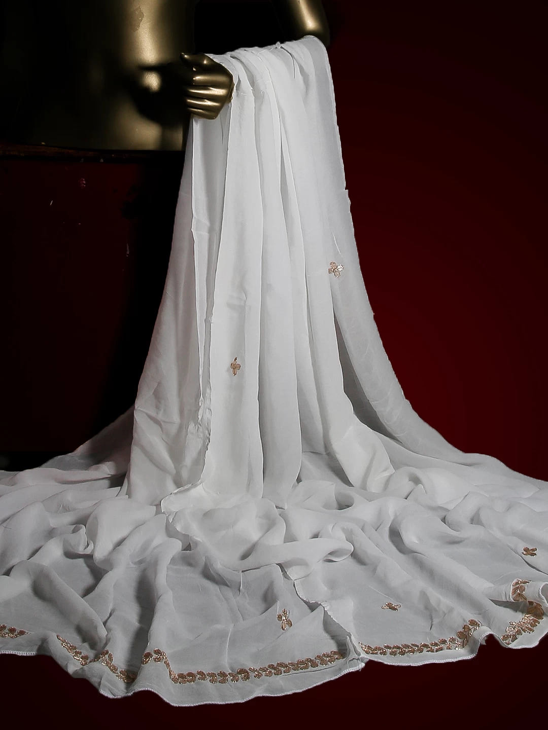 Ada Hand Embroidered White Viscose Georgette Lucknowi Chikankari Dupatta with Gota Patti Work A511171