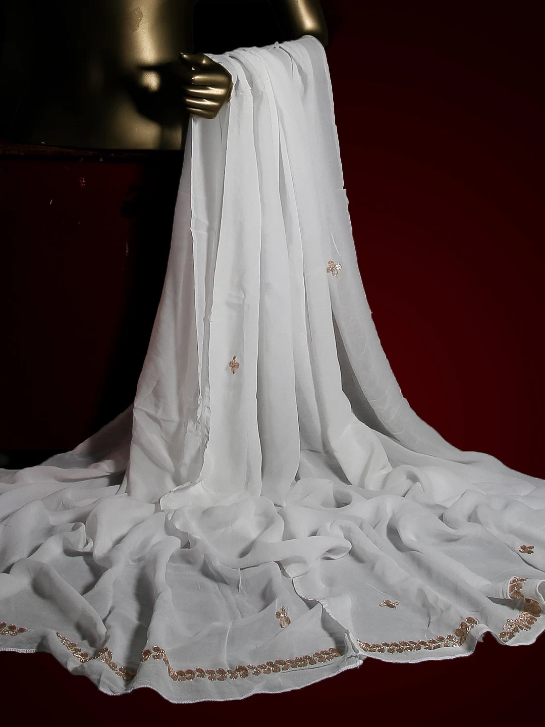 Ada Hand Embroidered White Viscose Georgette Lucknowi Chikankari Dupatta with Gota Patti Work A511171