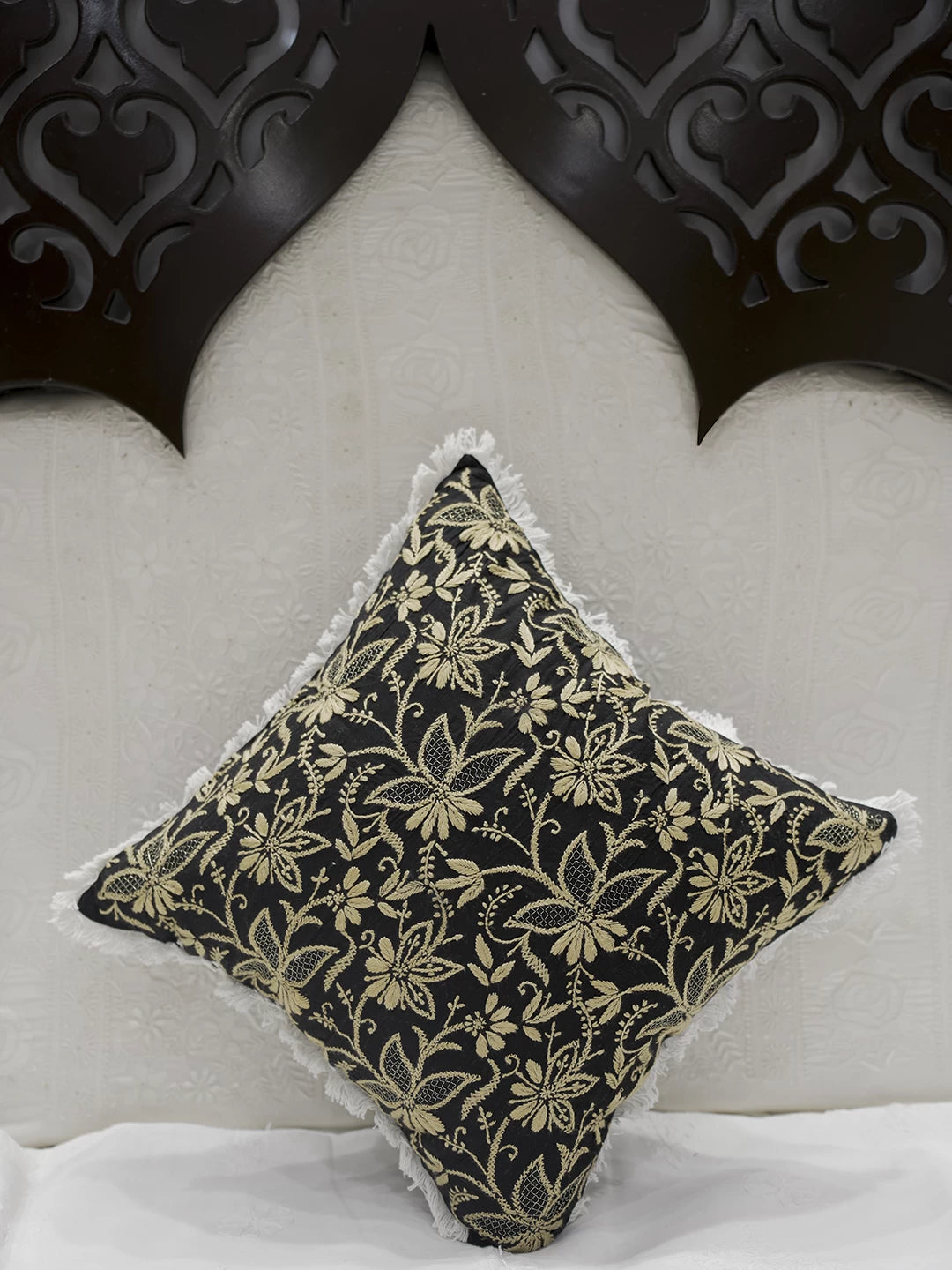 Ada Hand Embroidered Black Cotton Lucknowi Chikankari Cushion Cover 01A503038