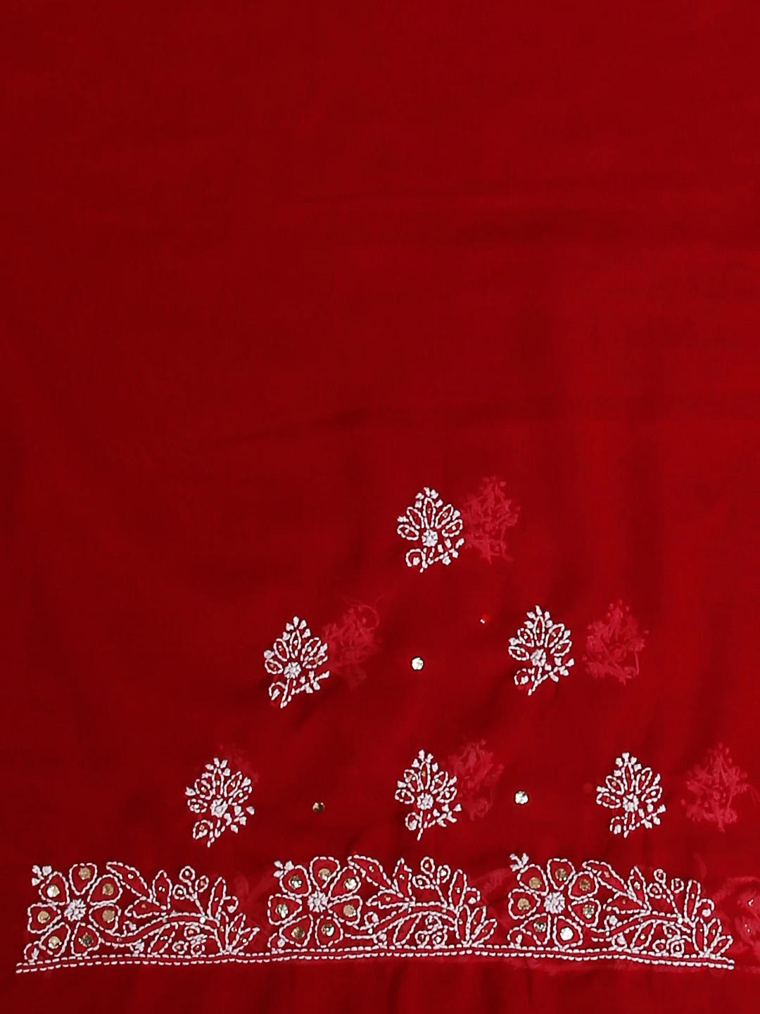 Ada Hand Embroidered Red Georgette Lucknowi Chikankari Saree/Blouse With Muqaish Work 01A141413