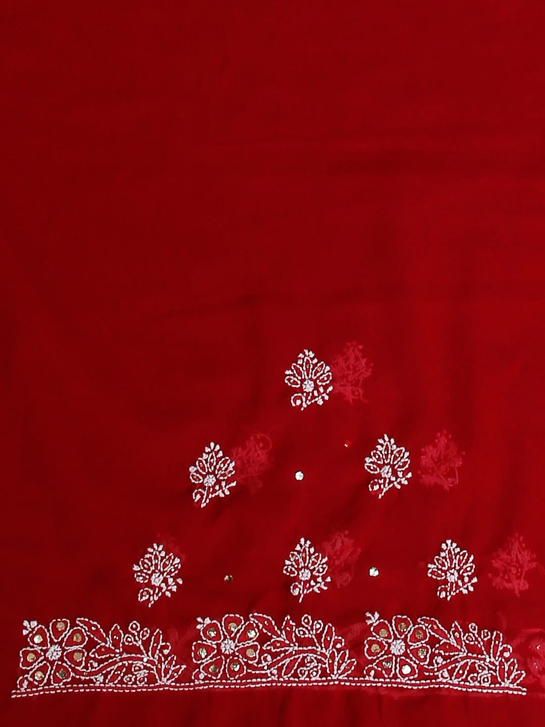 Ada Hand Embroidered Red Georgette Lucknowi Chikankari Saree/Blouse With Muqaish Work 01A141413