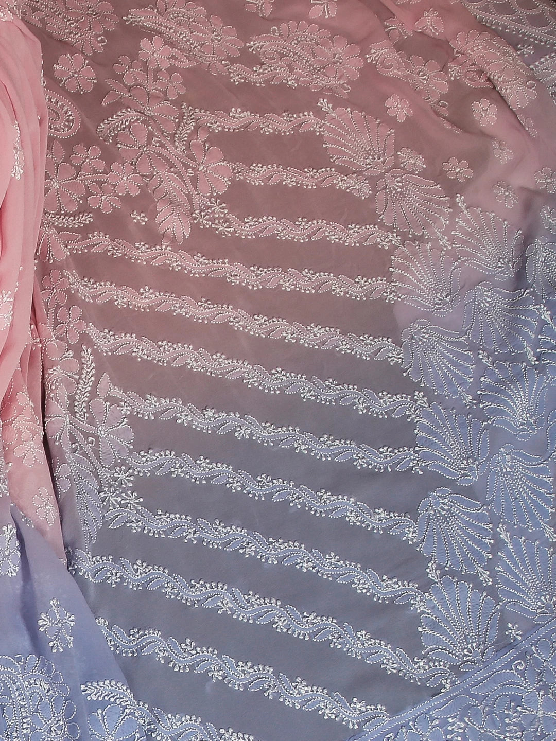 Ada Hand Embroidered Pink Pure Georgette Lucknowi Chikankari Saree With Blouse 01A436407