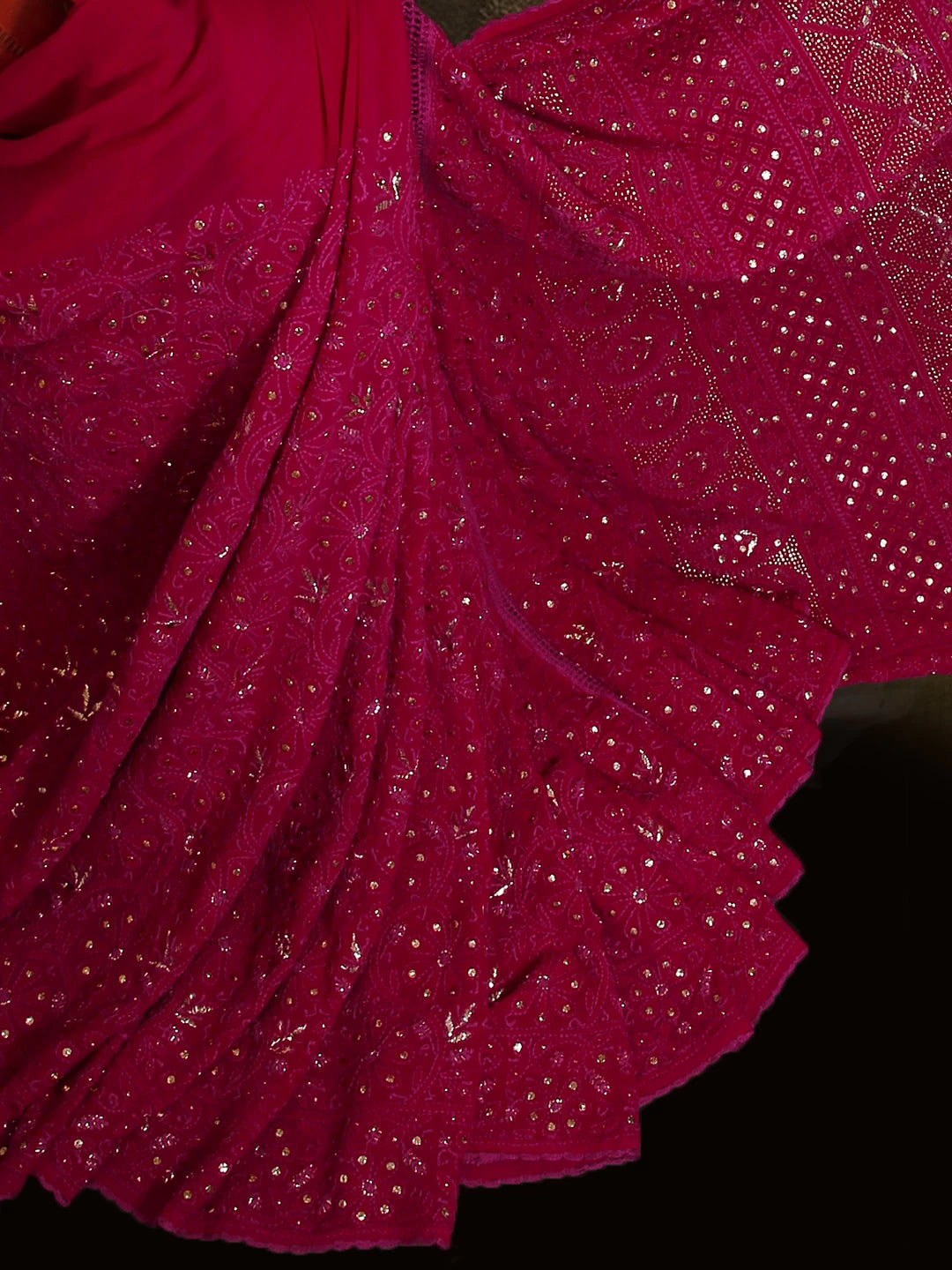 Ada Hand Embroidered Jazzberry Jam Pure Georgette Lucknowi Chikankari Saree With Blouse And Muqaish Work 01A39108