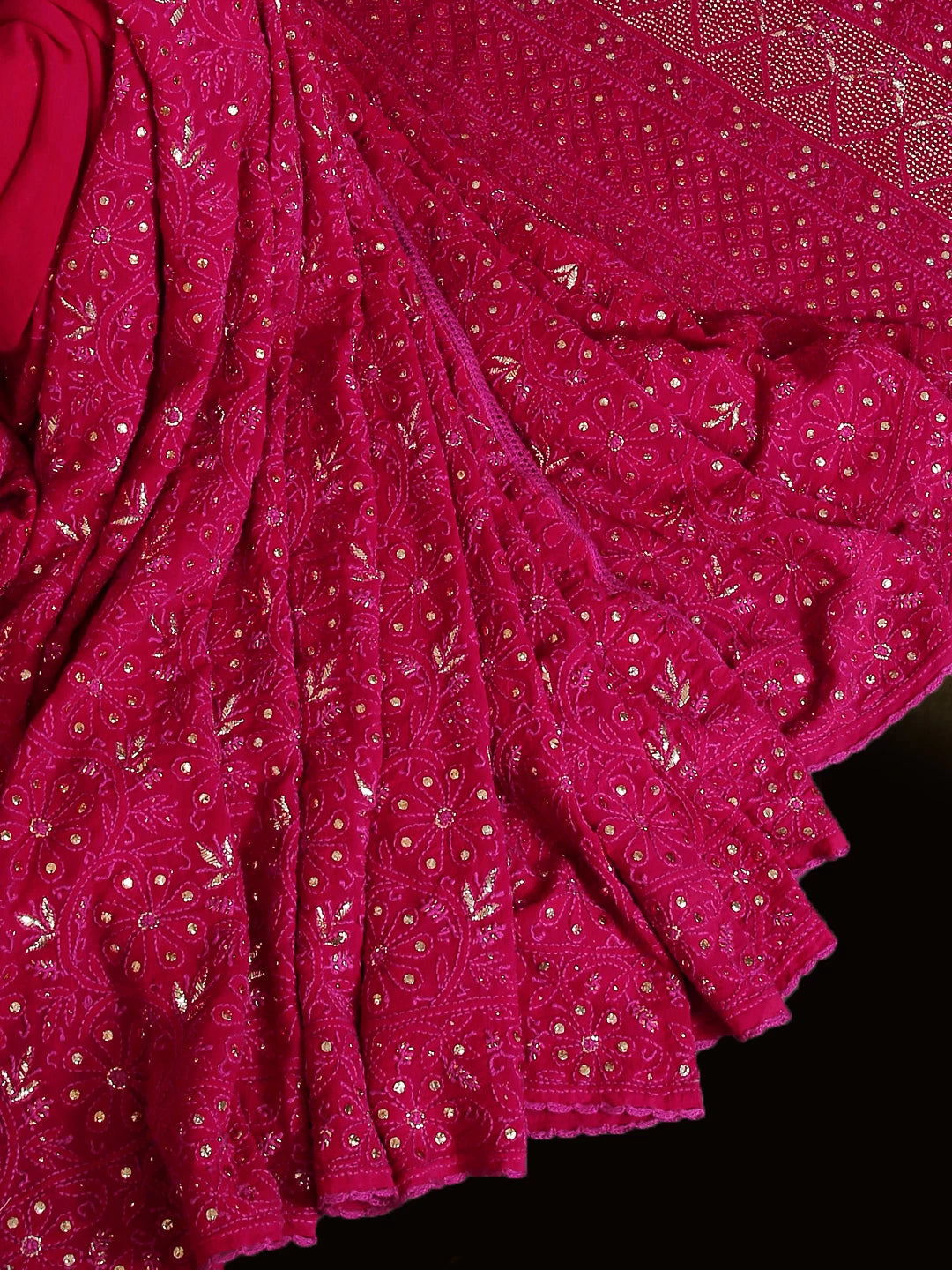 Ada Hand Embroidered Jazzberry Jam Pure Georgette Lucknowi Chikankari Saree With Blouse And Muqaish Work 01A39108