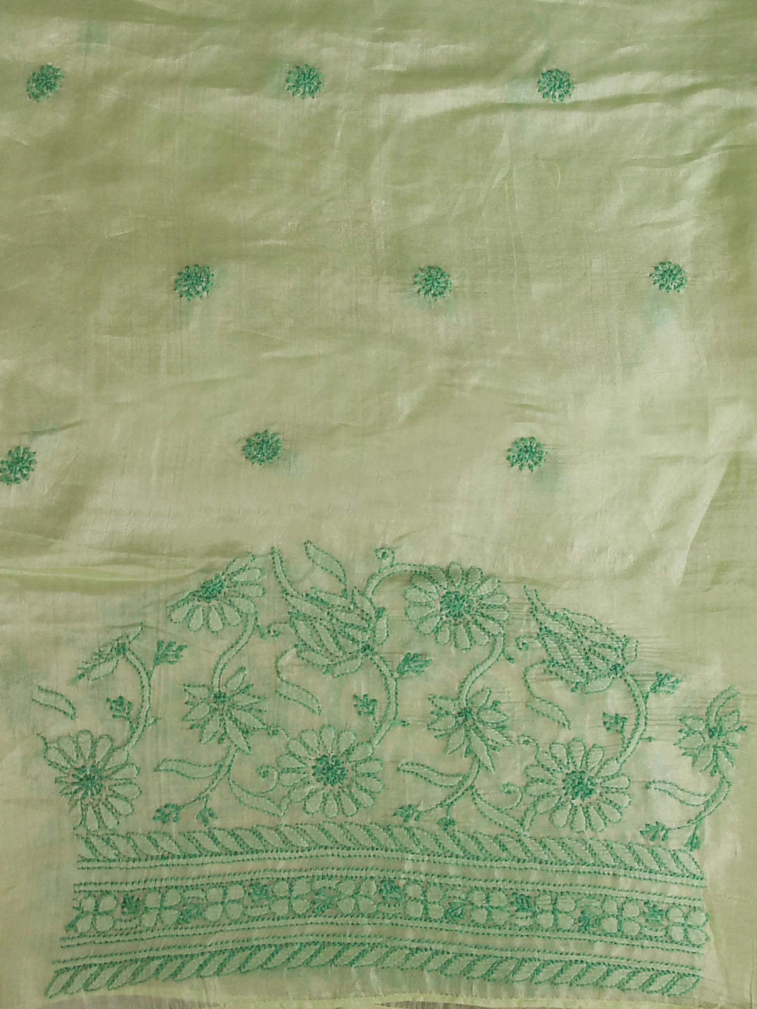 Ada Hand Embroidered Green Silk Lucknowi Chikankari Saree With Blouse 01A355020