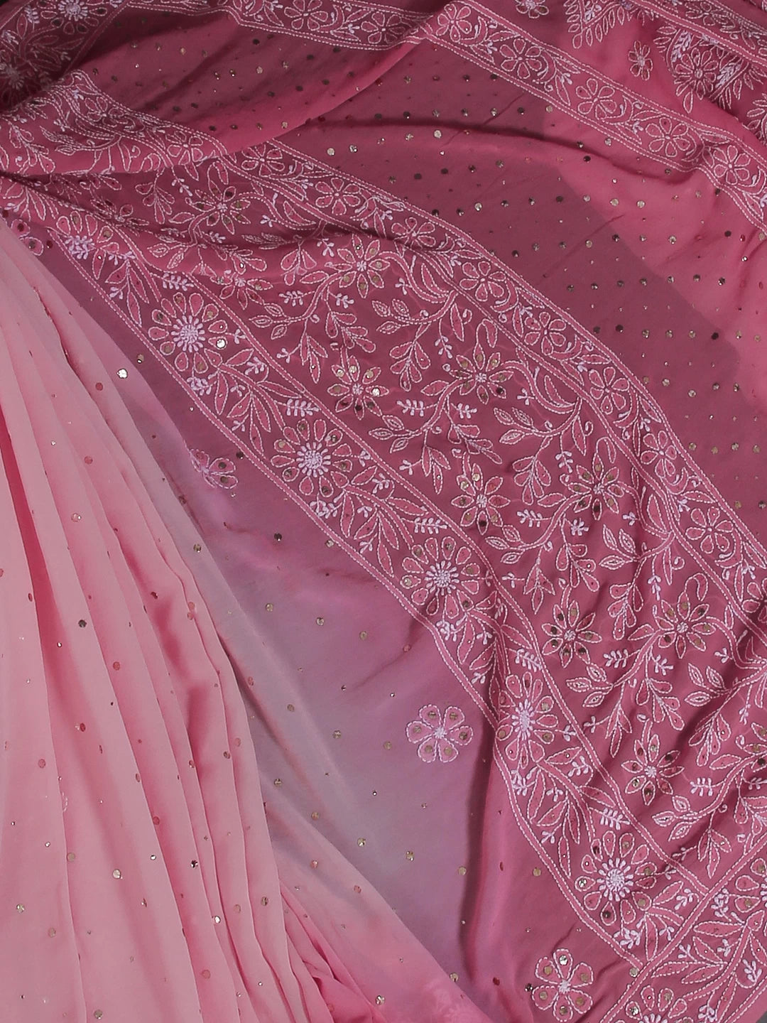Ada Hand Embroidered Ombre Shade Of Pink Pure Georgette Lucknowi Chikankari Saree With Blouse And Mukaish Work 01A449581