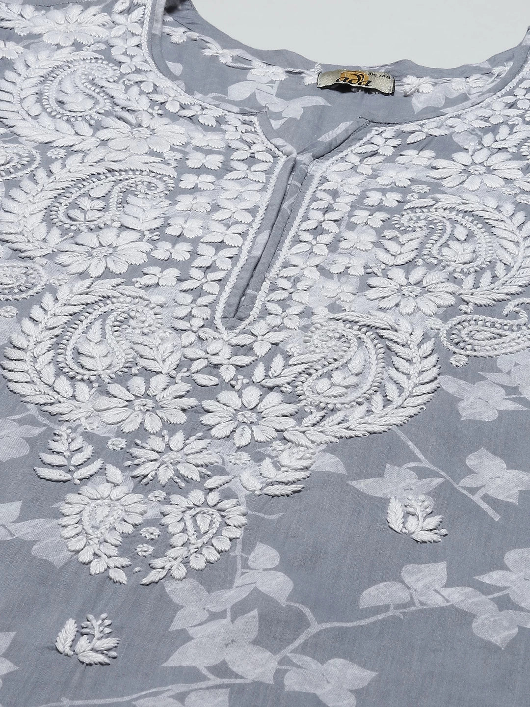 Ada Hand Embroidered Grey Cotton Lucknowi Chikan Kurta A411266