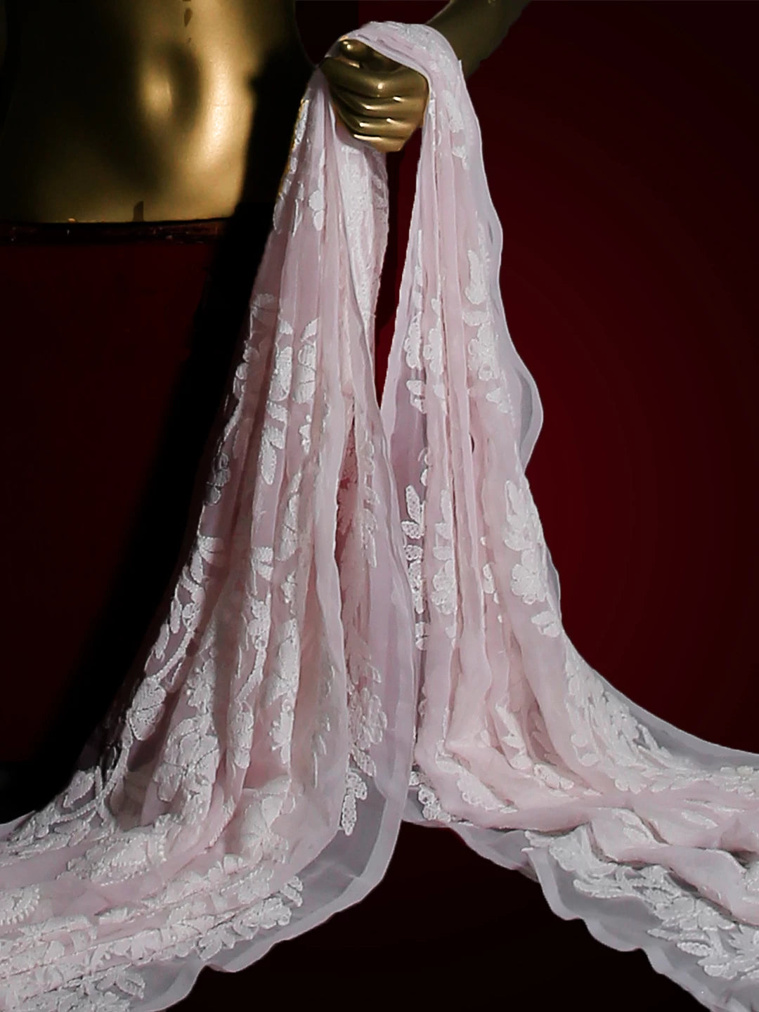 Ada Hand Embroidered Pink Georgette Lucknowi Chikankari Dupatta 01A400646