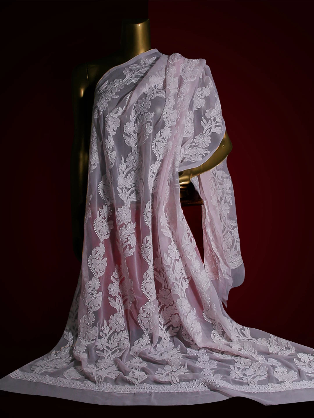 Ada Hand Embroidered Pink Georgette Lucknowi Chikankari Dupatta 01A400646