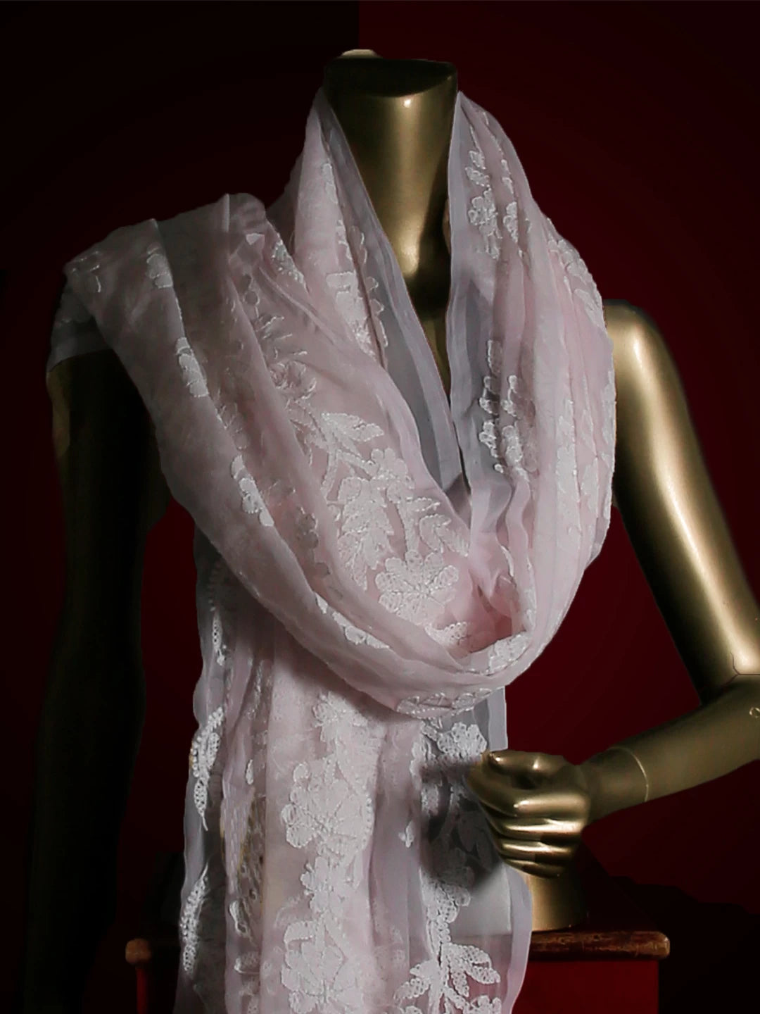 Ada Hand Embroidered Pink Georgette Lucknowi Chikankari Dupatta 01A400646