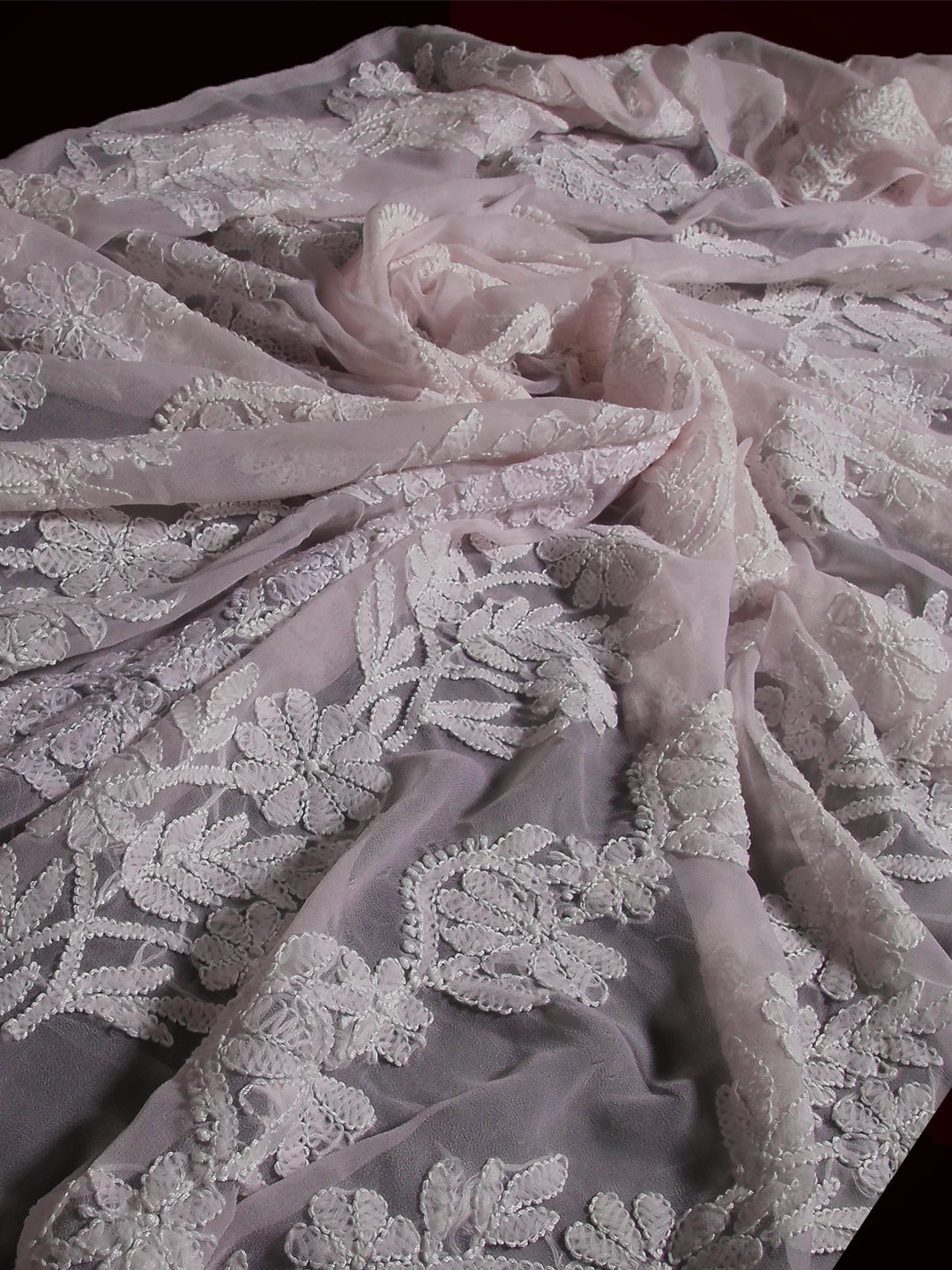 Ada Hand Embroidered Pink Georgette Lucknowi Chikankari Dupatta 01A400646
