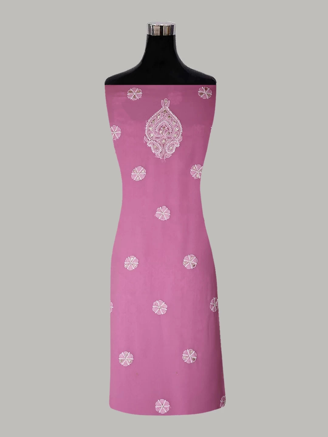 Ada Hand Embroidered Pink Georgette Lucknowi Chikankari Unstitched Suit Piece With Gotapatti 01A364411