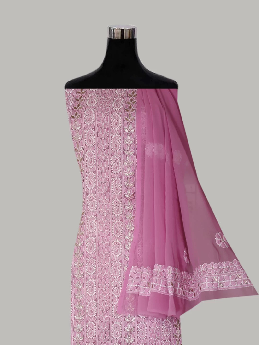 Ada Hand Embroidered Pink Georgette Lucknowi Chikankari Unstitched Suit Piece With Gotapatti 01A364411