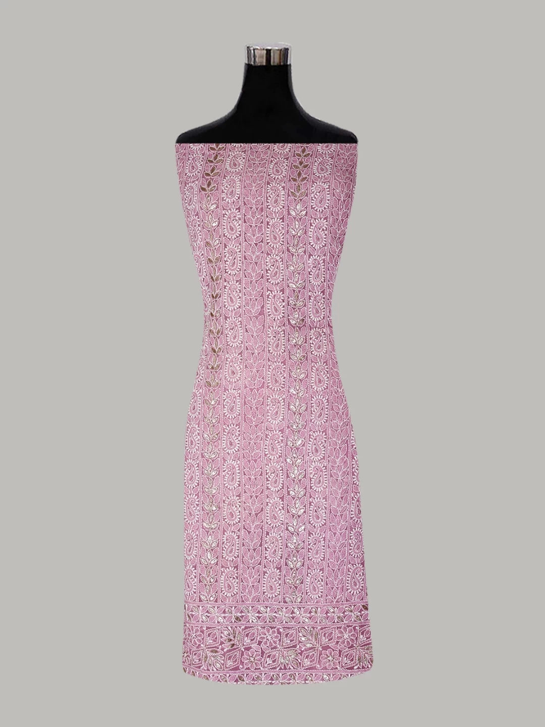 Ada Hand Embroidered Pink Georgette Lucknowi Chikankari Unstitched Suit Piece With Gotapatti 01A364411