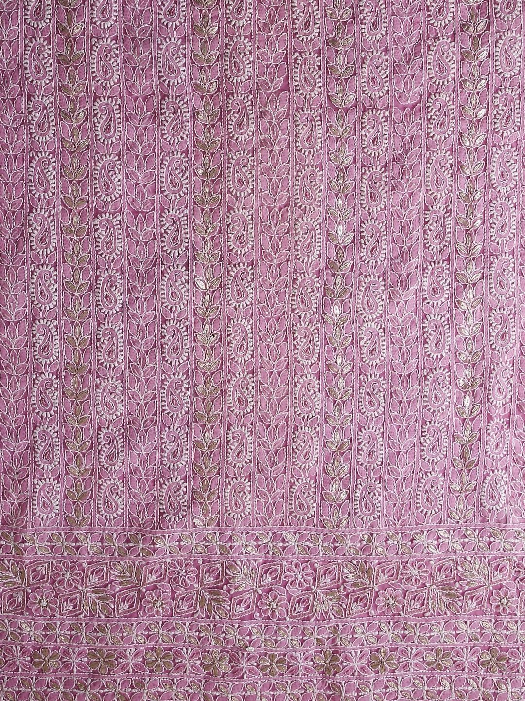 Ada Hand Embroidered Pink Georgette Lucknowi Chikankari Unstitched Suit Piece With Gotapatti 01A364411