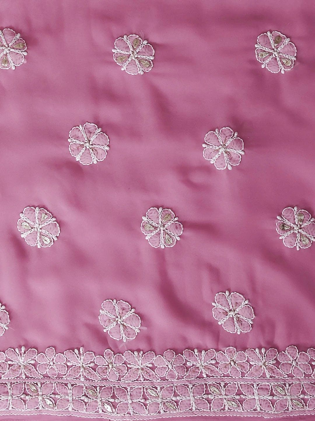 Ada Hand Embroidered Pink Georgette Lucknowi Chikankari Unstitched Suit Piece With Gotapatti 01A364411
