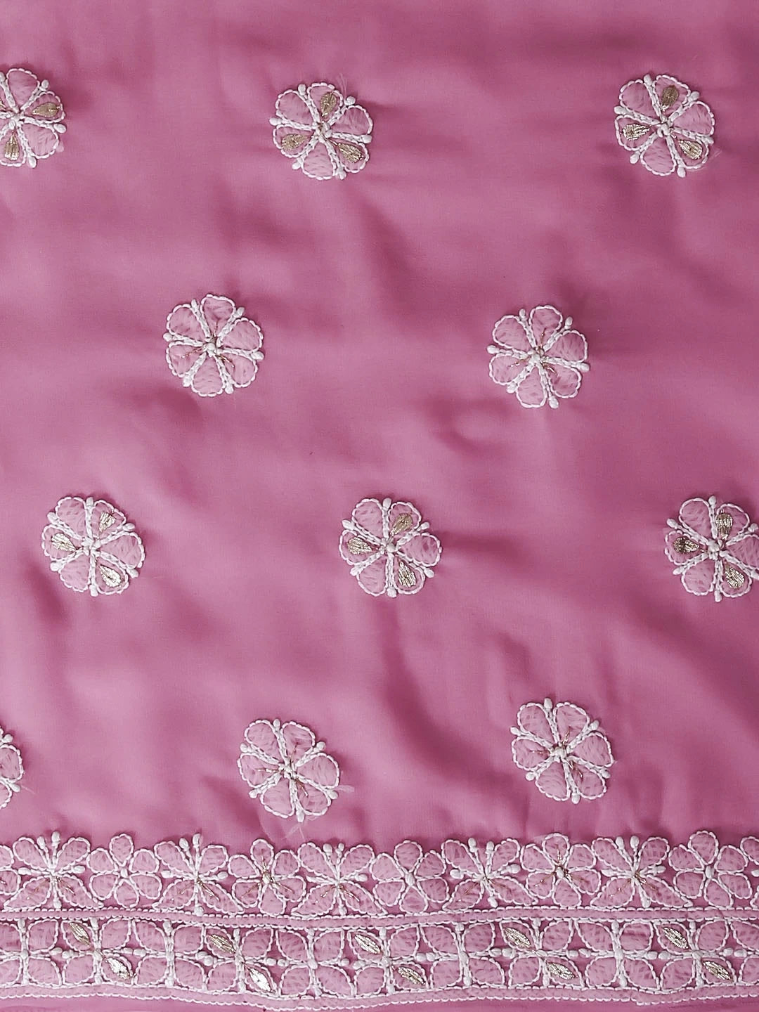 Ada Hand Embroidered Pink Georgette Lucknowi Chikankari Unstitched Suit Piece With Gotapatti 01A364411
