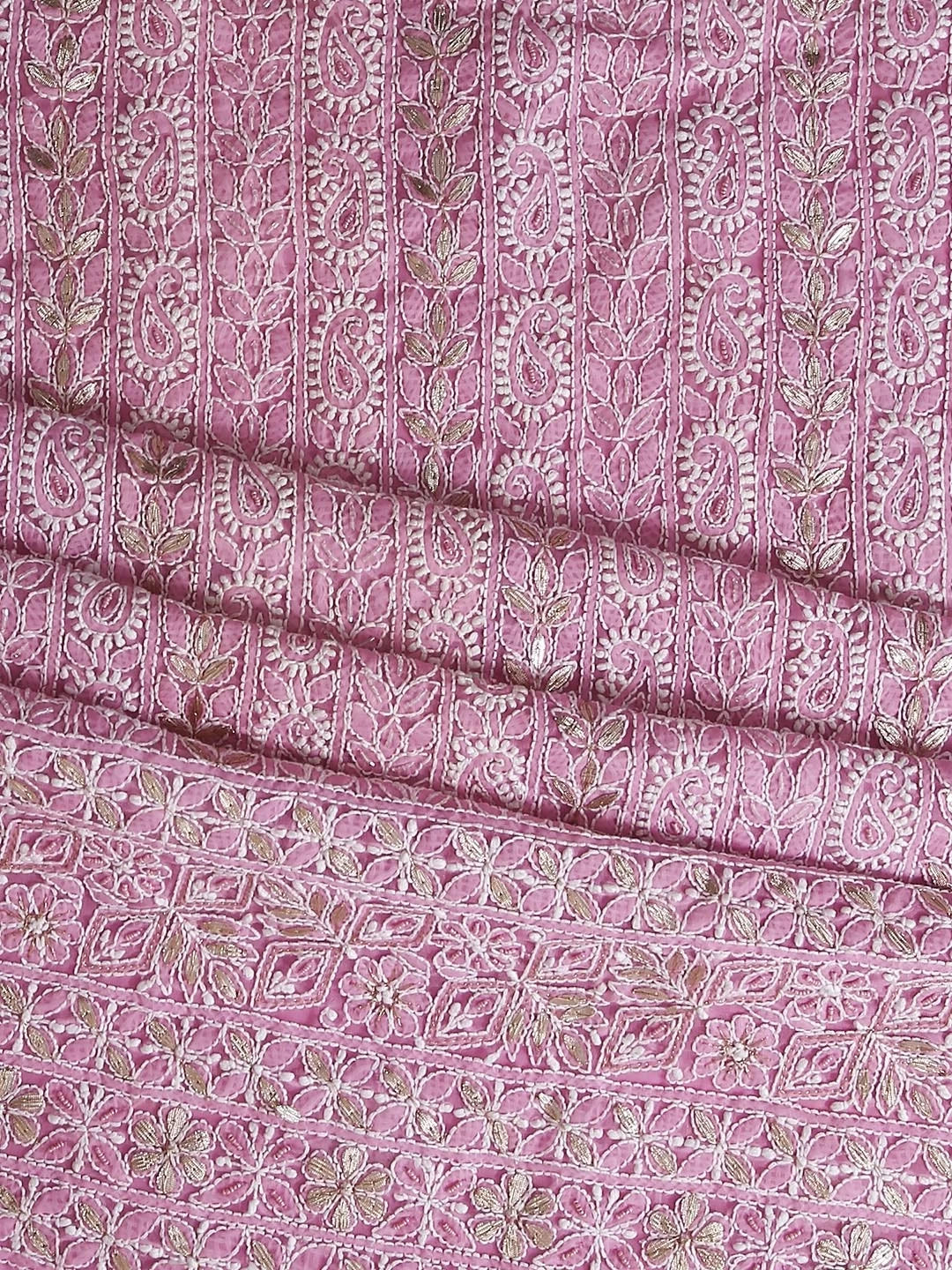 Ada Hand Embroidered Pink Georgette Lucknowi Chikankari Unstitched Suit Piece With Gotapatti 01A364411