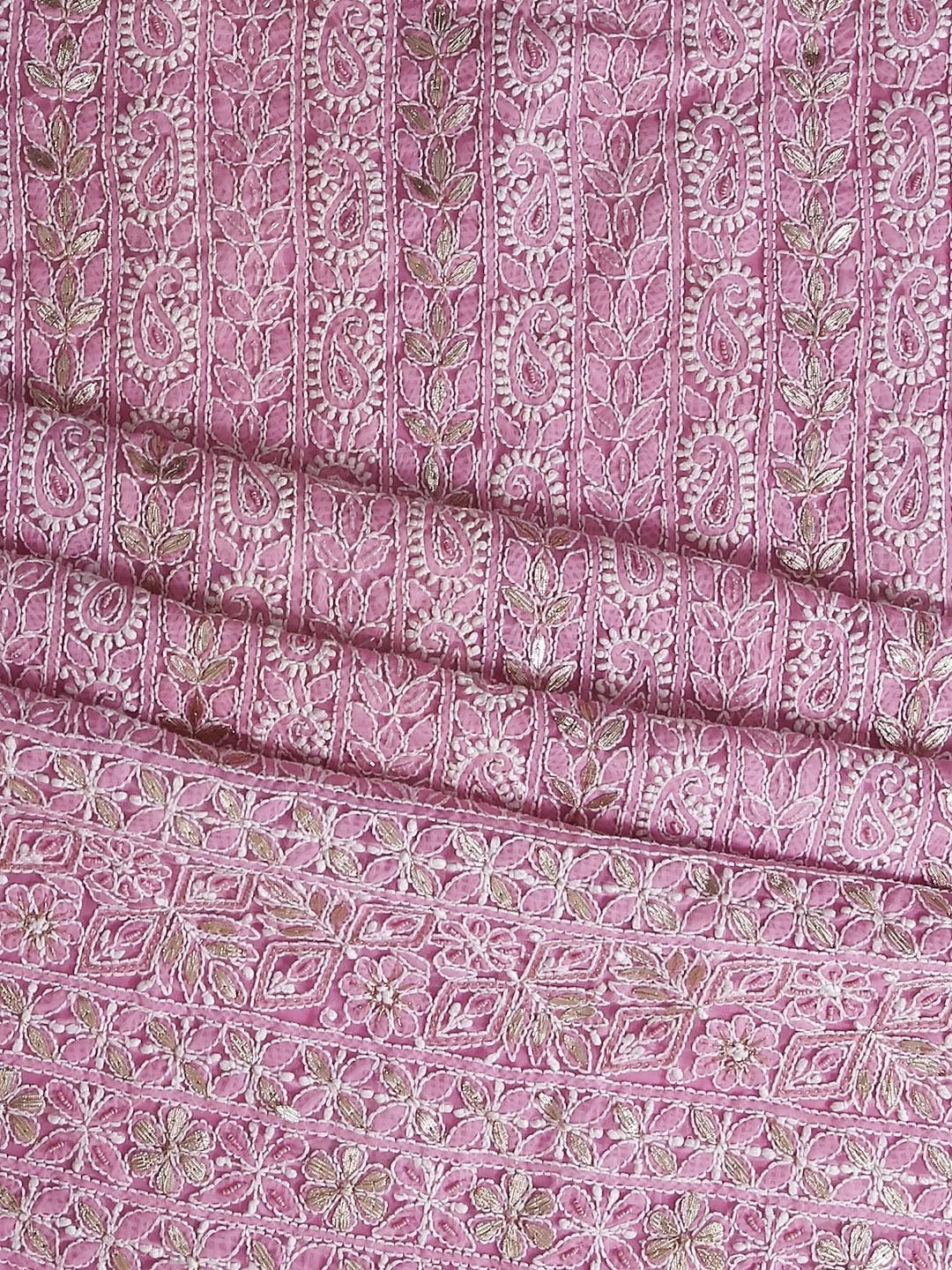 Ada Hand Embroidered Pink Georgette Lucknowi Chikankari Unstitched Suit Piece With Gotapatti 01A364411