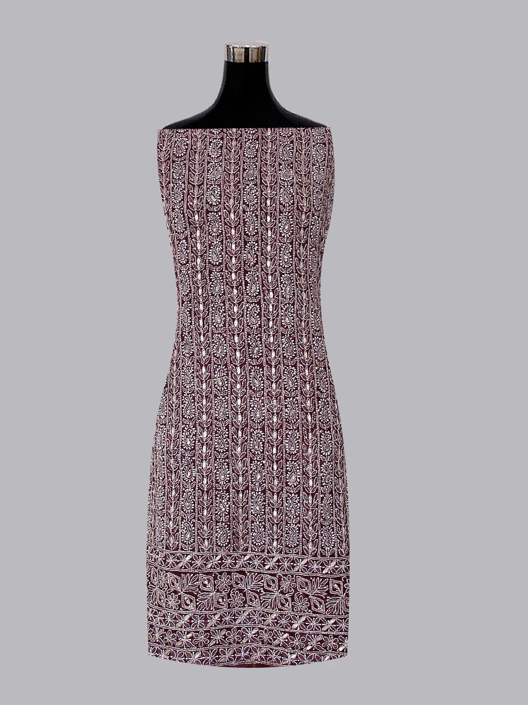Ada Hand Embroidered Wine Georgette Lucknowi Chikankari Unstitched Suit Piece With Gotapatti Work 01A391227