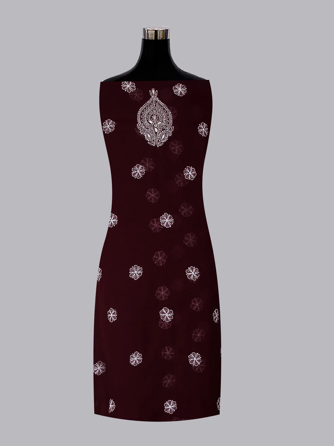 Ada Hand Embroidered Wine Georgette Lucknowi Chikankari Unstitched Suit Piece With Gotapatti Work 01A391227