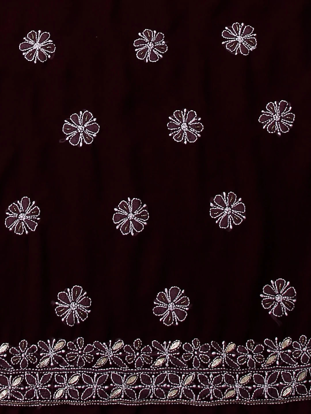 Ada Hand Embroidered Wine Georgette Lucknowi Chikankari Unstitched Suit Piece With Gotapatti Work 01A391227