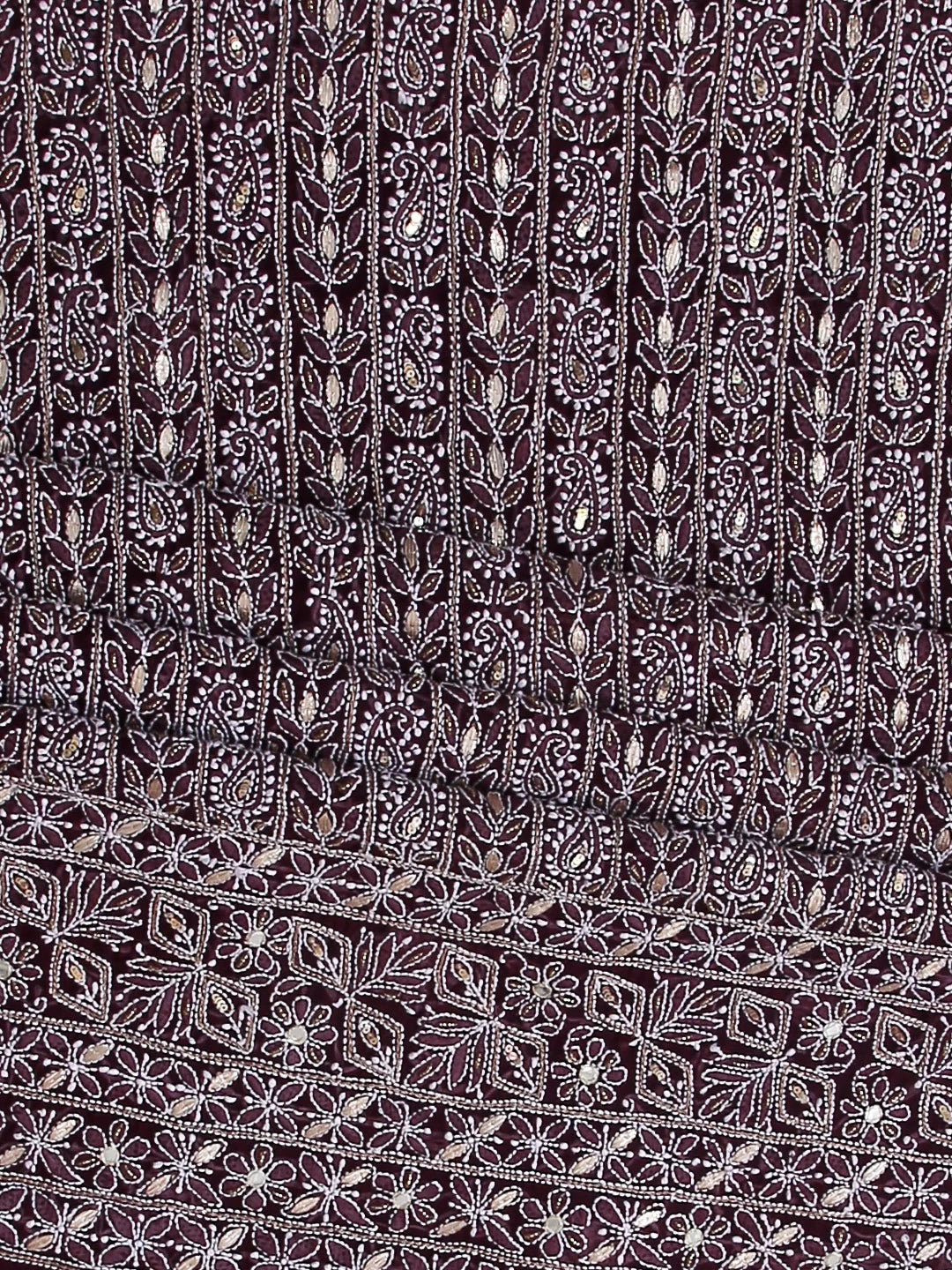 Ada Hand Embroidered Wine Georgette Lucknowi Chikankari Unstitched Suit Piece With Gotapatti Work 01A391227