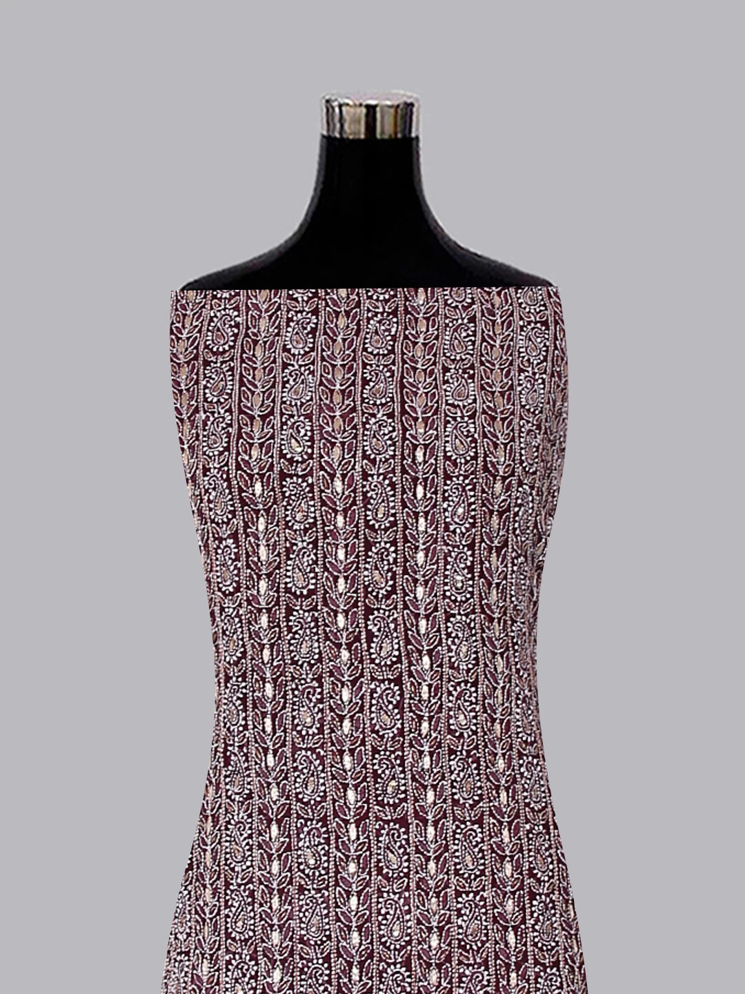 Ada Hand Embroidered Wine Georgette Lucknowi Chikankari Unstitched Suit Piece With Gotapatti Work 01A391227
