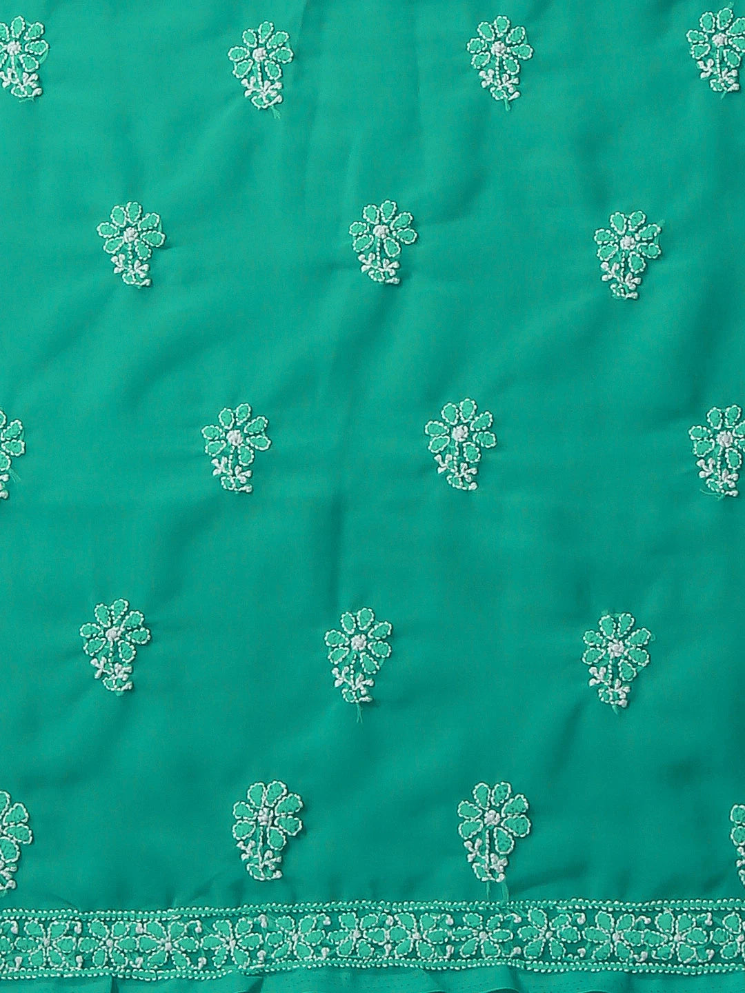Ada Hand Embroidered Green Georgette Lucknowi Chikankari Unstitched Suit Piece With Parsi Work 01A337836