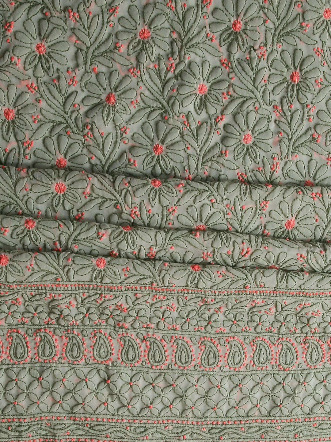 Ada Hand Embroidered Tea Green Georgette Lucknowi Chikankari Unstitched Suit Piece 01A504893