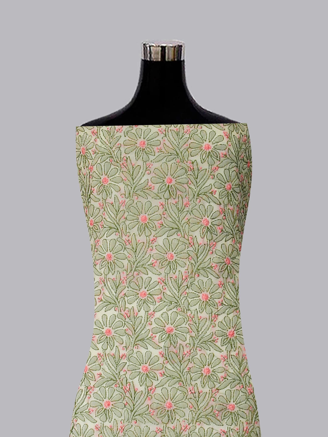 Ada Hand Embroidered Tea Green Georgette Lucknowi Chikankari Unstitched Suit Piece 01A504893
