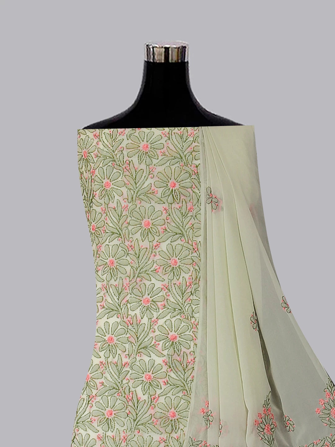 Ada Hand Embroidered Tea Green Georgette Lucknowi Chikankari Unstitched Suit Piece 01A504893