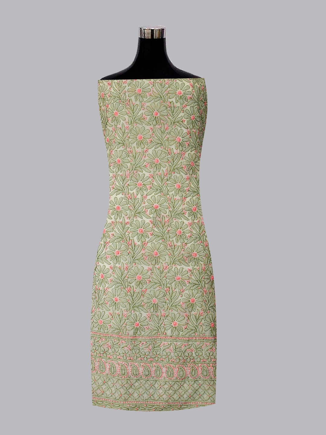 Ada Hand Embroidered Tea Green Georgette Lucknowi Chikankari Unstitched Suit Piece 01A504893