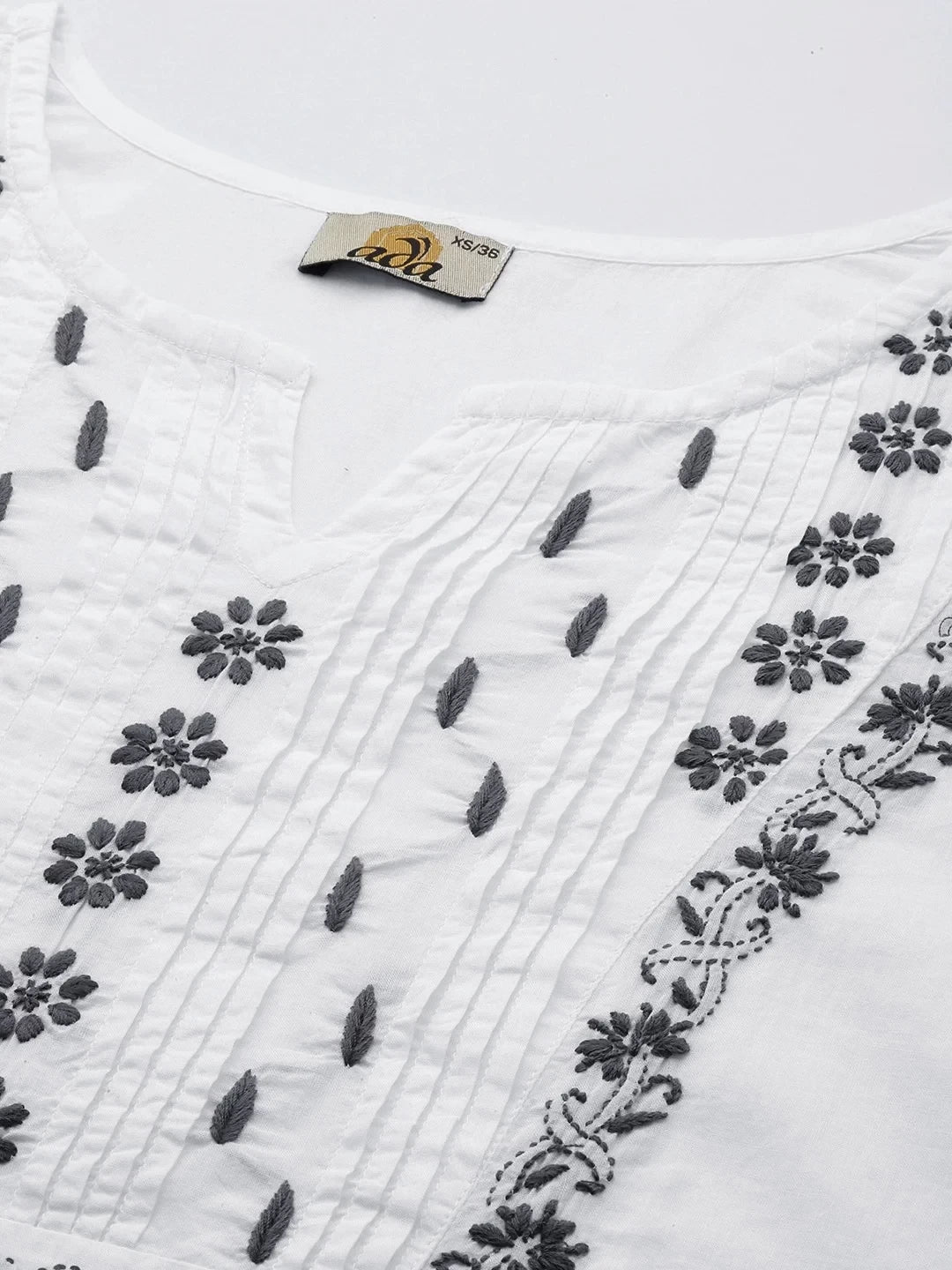 Ada Hand Embroidered White Cotton Lucknowi Chikankari Straight Kurta A411459