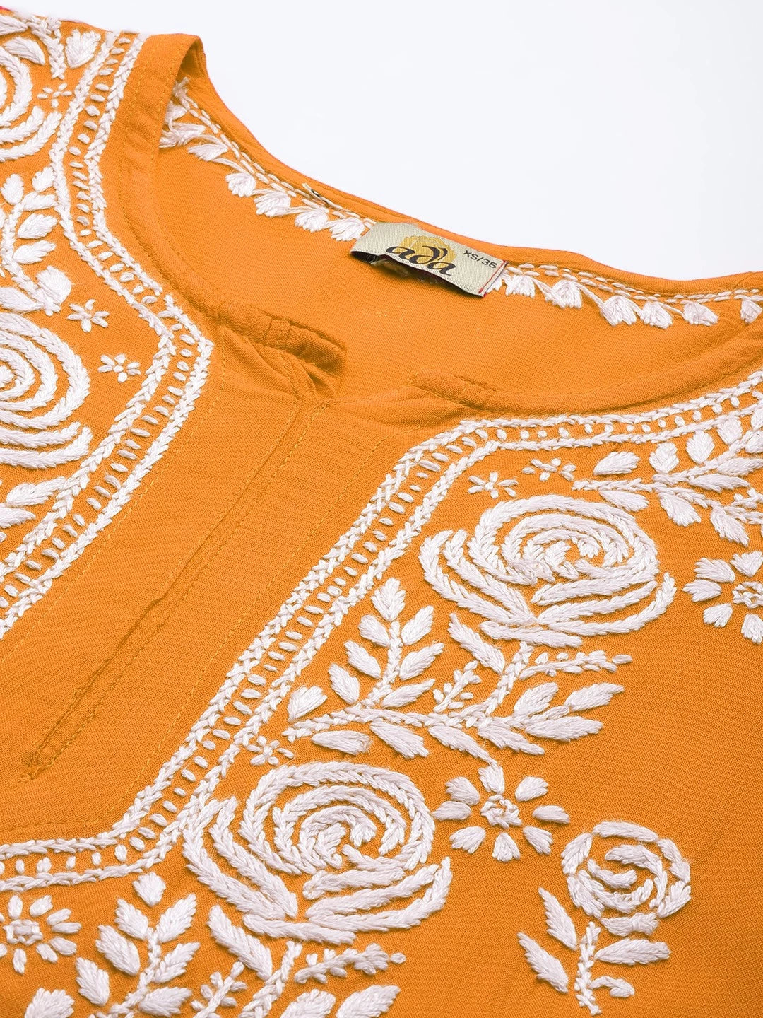 Ada Hand Embroidered Mustard Rayon Lucknowi Chikankari Straight Kurta A411453