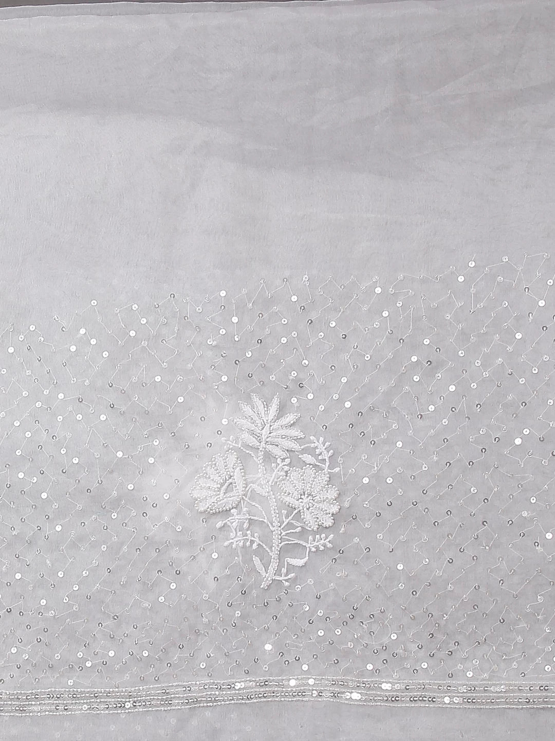Ada Hand Embroidered White Organza Lucknowi Chikankari Saree With Blouse And Pearl Work 01A439026