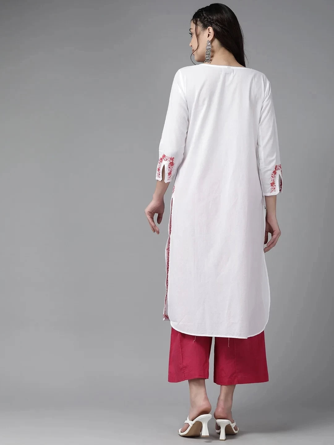 Ada Hand Embroidered White Cotton Lucknowi Chikankari Straight Kurta A411443