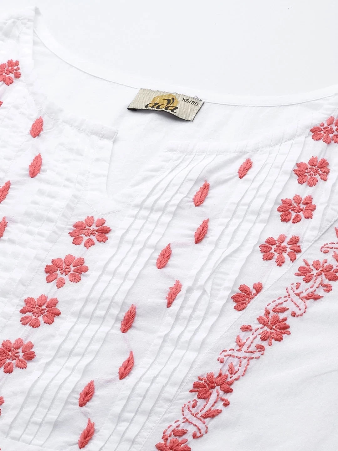 Ada Hand Embroidered White Cotton Lucknowi Chikankari Straight Kurta A411443