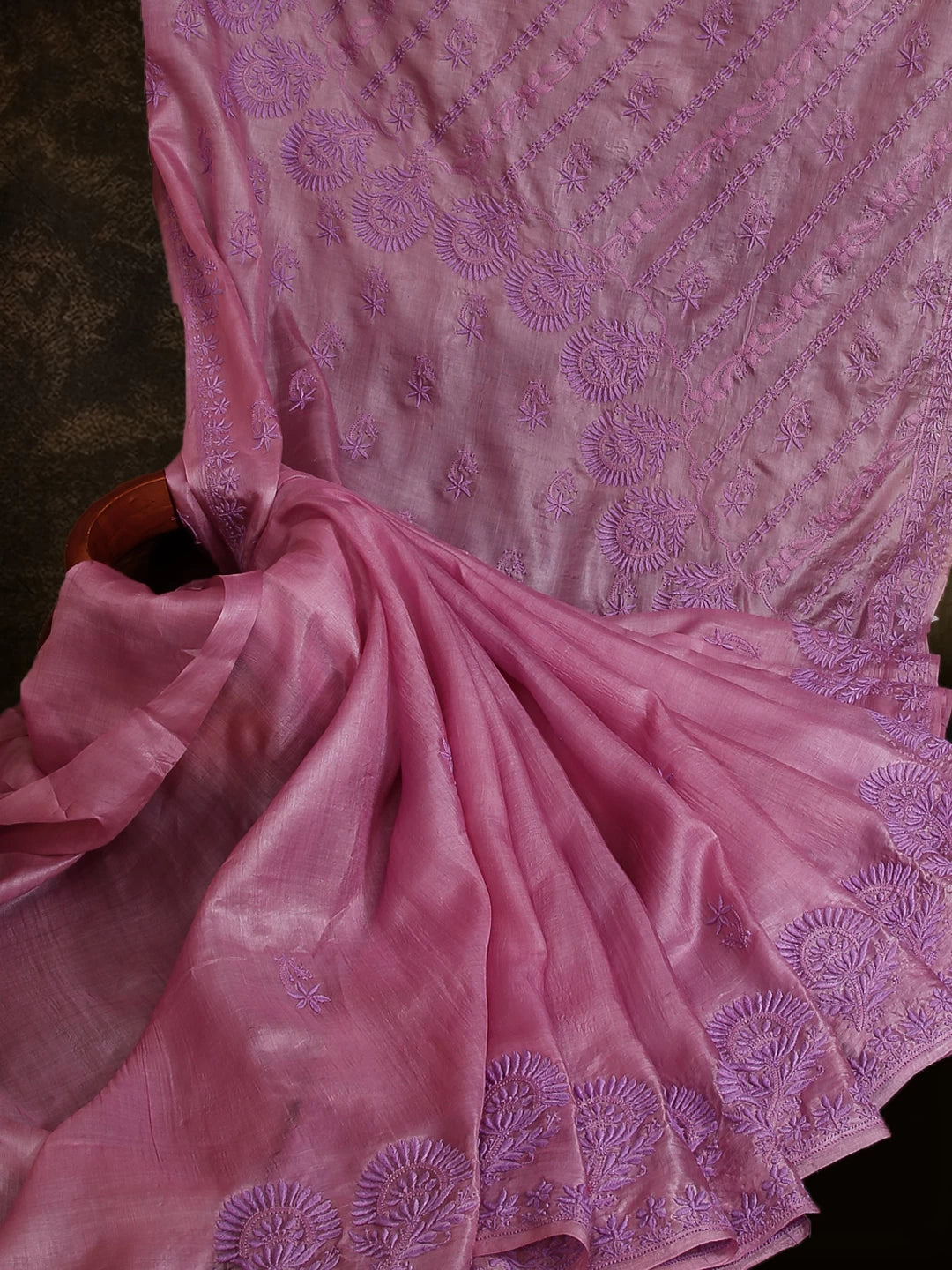 Ada Hand Embroidered Lilac Silk Lucknowi Chikankari Saree With Blouse 01A495974