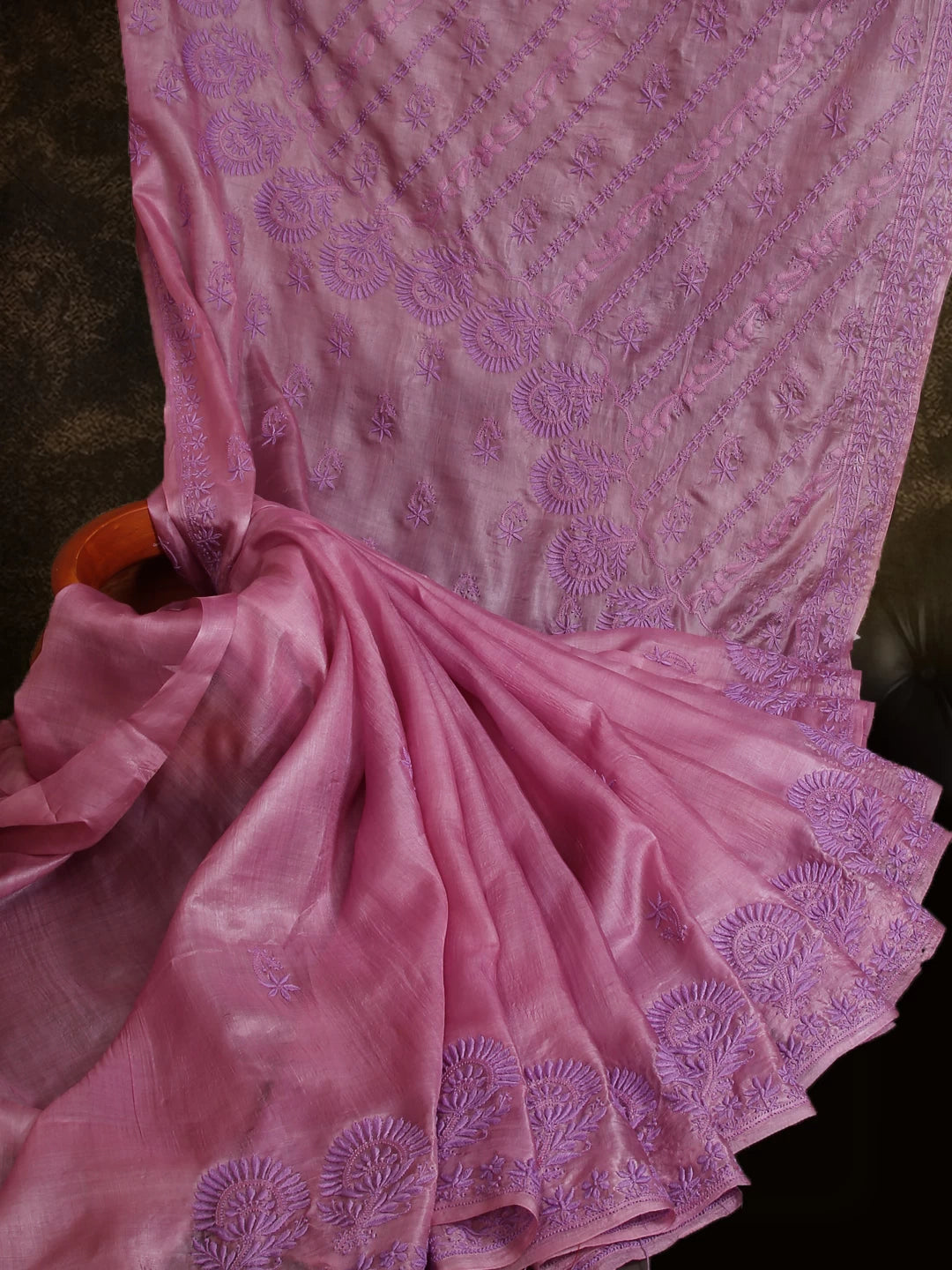 Ada Hand Embroidered Lilac Silk Lucknowi Chikankari Saree With Blouse 01A495974