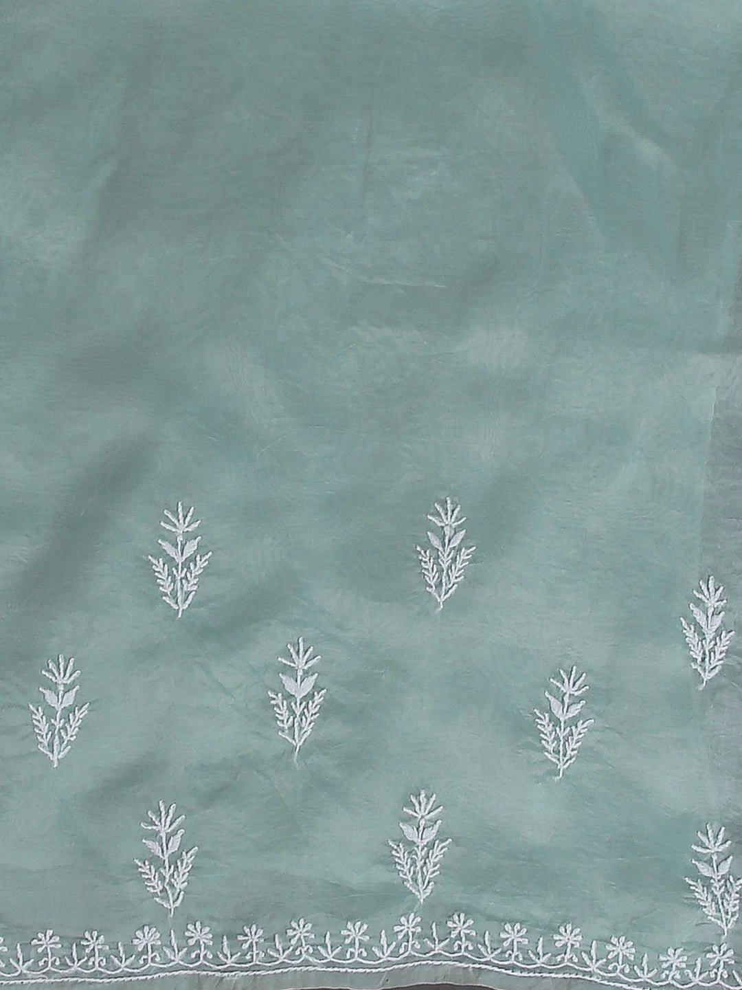 Ada Hand Embroidered Pistachio Green And Ivory Organza Lucknowi Chikankari Saree With Blouse 01A488763