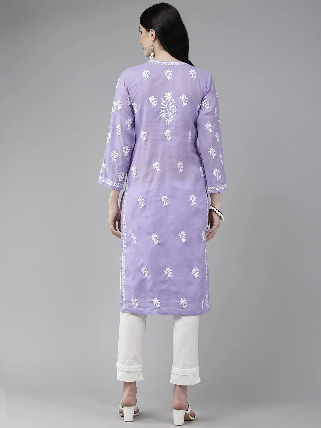 Ada Hand Embroidered Purple Cotton Lucknow Chikankari Straight  Kurta A411403