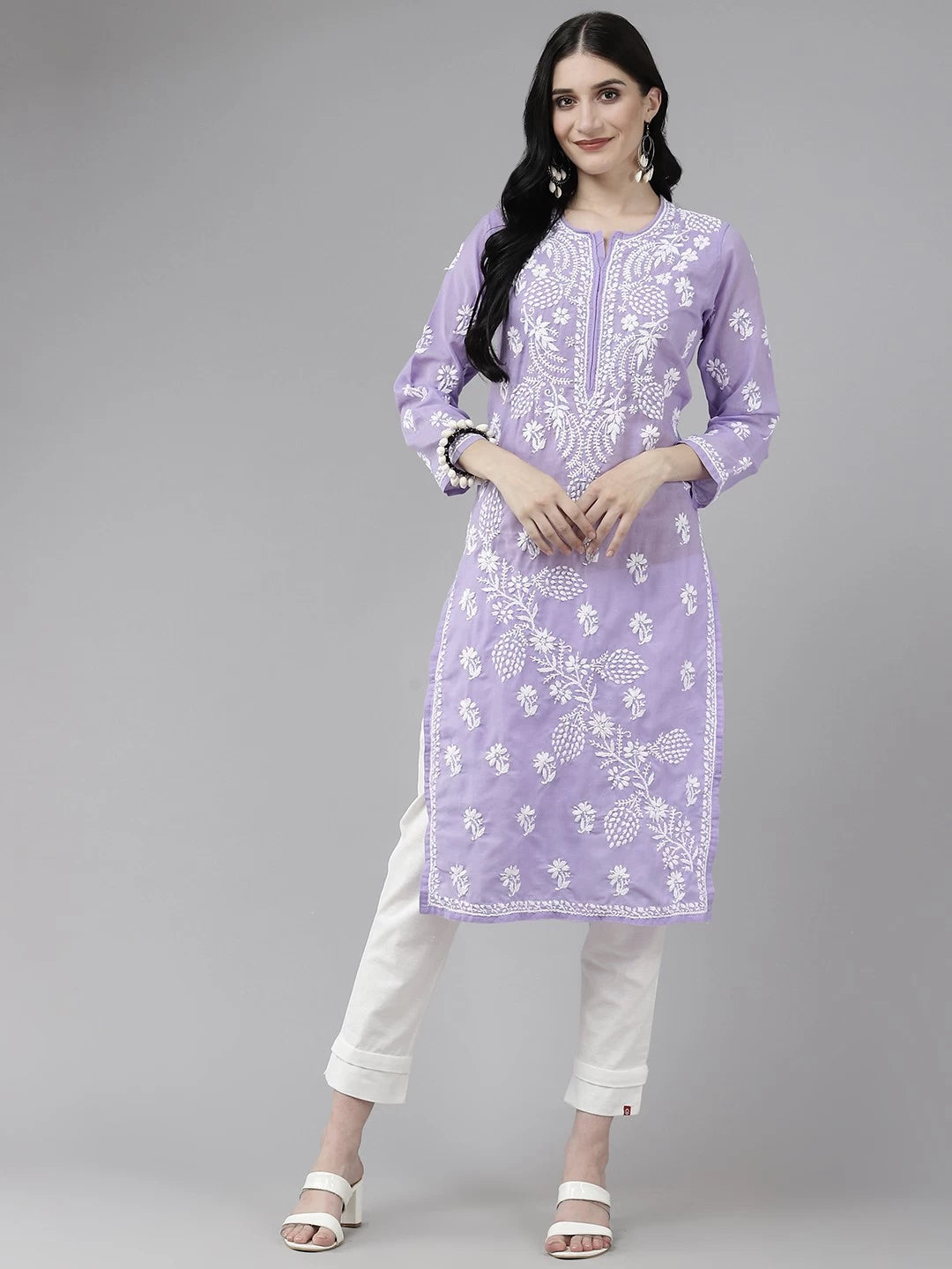 Ada Hand Embroidered Purple Cotton Lucknow Chikankari Straight  Kurta A411403