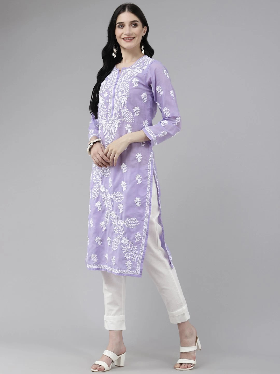 Ada Hand Embroidered Purple Cotton Lucknow Chikankari Straight  Kurta A411403