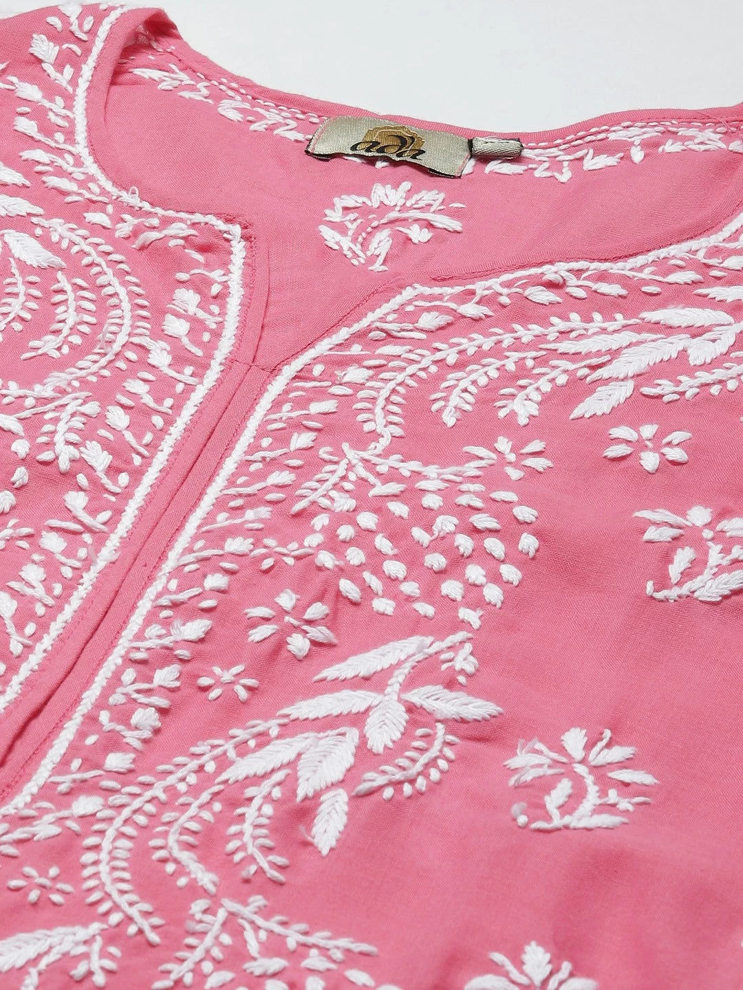 Ada Hand Embroidered Pink Cotton Lucknowi Chikankari Straight Kurta A208000