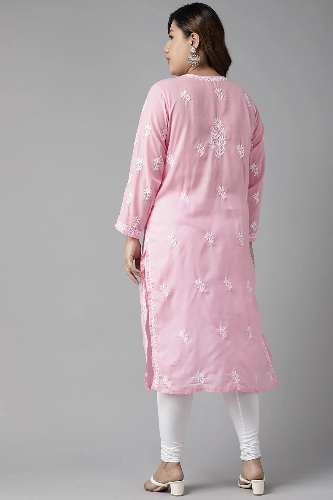 Ada Hand Embroidered Light Pink Cotton Lucknowi Chikankari Straight Kurta A133678