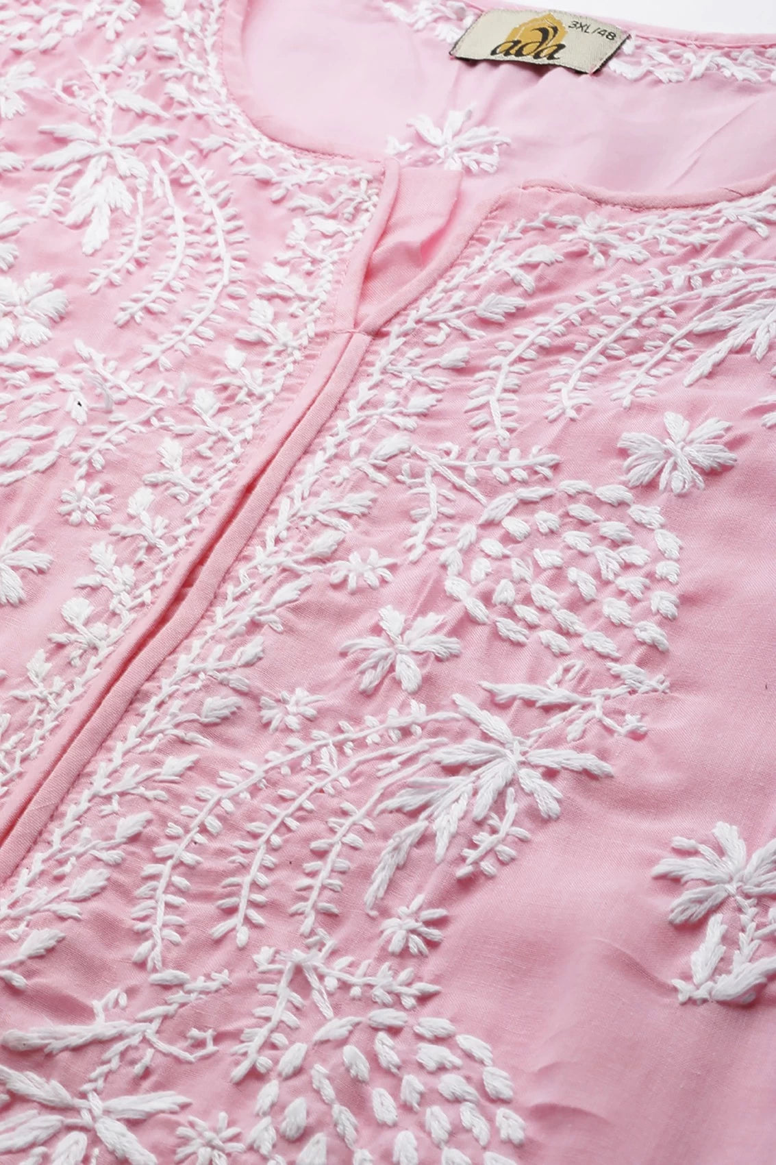 Ada Hand Embroidered Light Pink Cotton Lucknowi Chikankari Straight Kurta A133678
