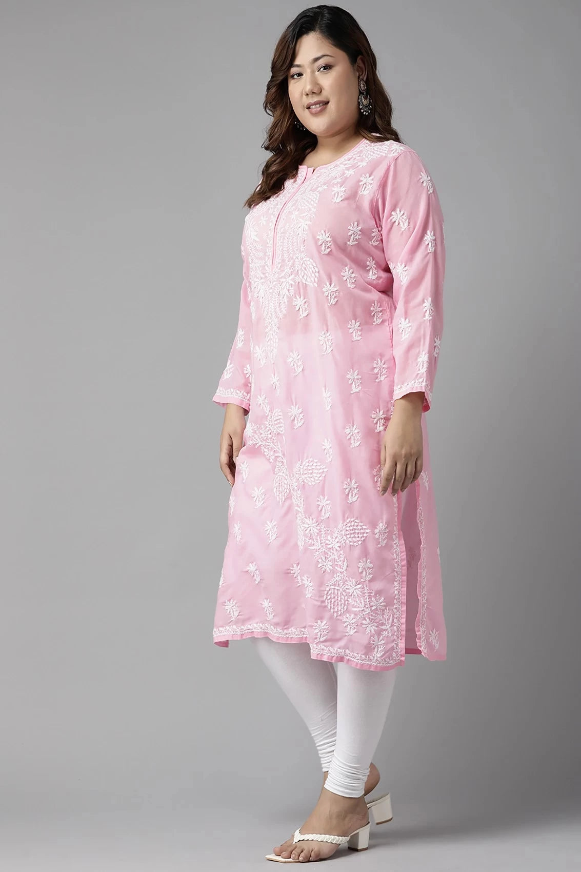 Ada Hand Embroidered Light Pink Cotton Lucknowi Chikankari Straight Kurta A133678