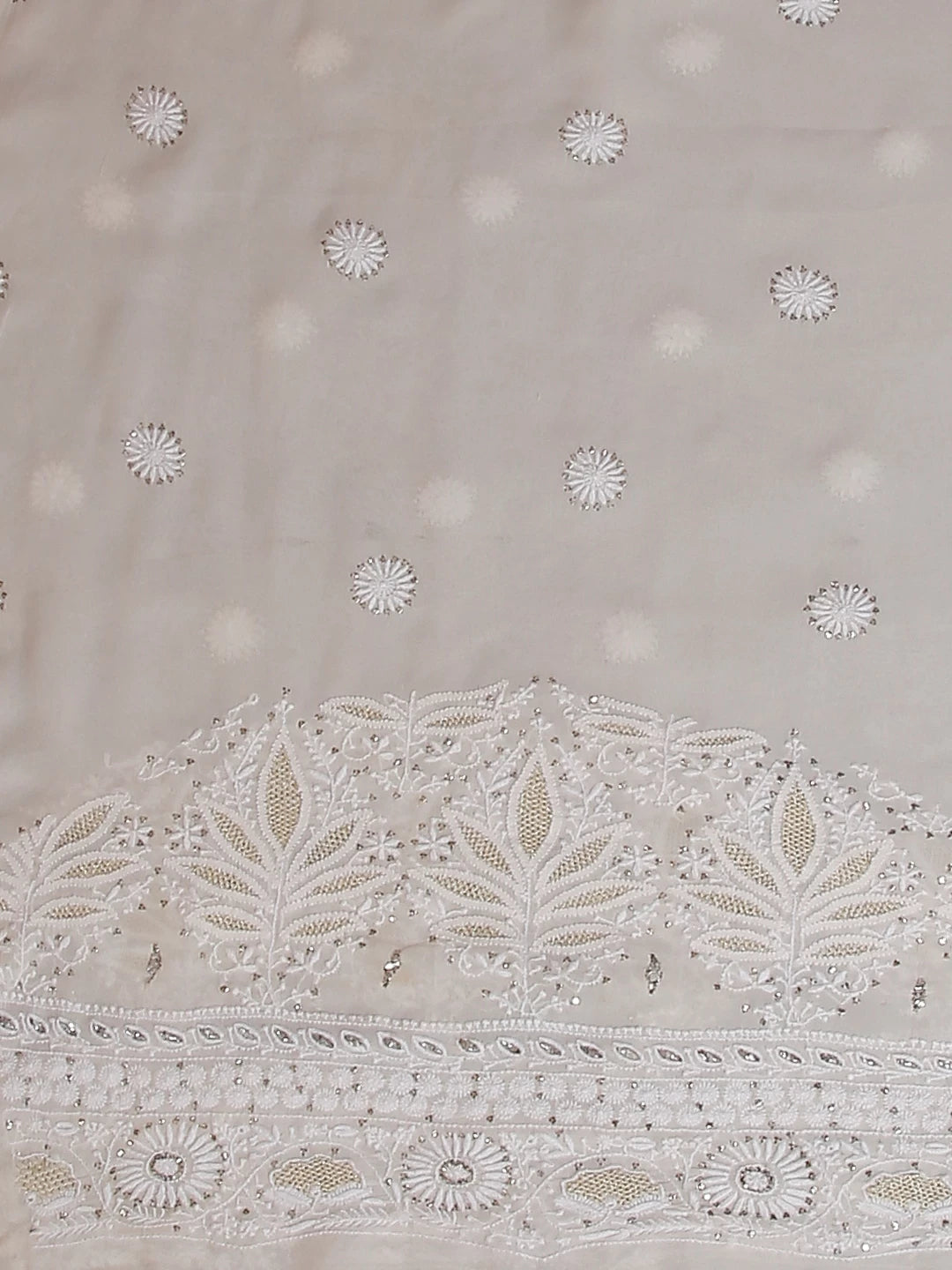 Ada Hand Embroidered Ivory White Pure Georgette Lucknowi Chikankari Saree With Blouse And Muqaish Work A595826